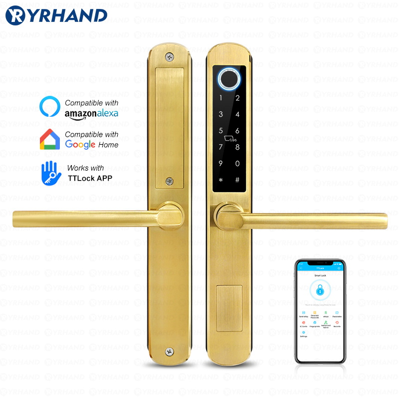 Letter Opener Brass - ล็อคประตูอัจฉริยะกระจกเลื่อน สแตนเลสสีทอง มาตรฐาน IP66 รองรับแอป Ttlock
