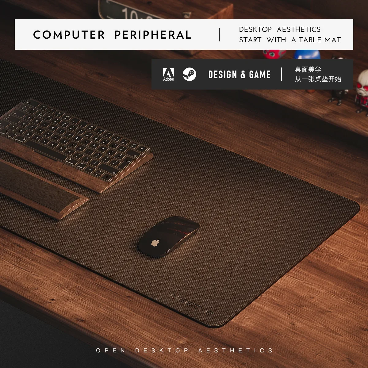 Leather Desk Pad - แผ่นรองเมาส์หนังลายคาร์บอนไฟเบอร์ ดีไซน์สองด้าน ทำจากวัสดุคอร์ก กันน้ำ และมีขนาดใหญ่พิเศษ เหมาะสำหรับใช้กับคีย์บอร์ดและโต๊ะคอมพิวเตอร์