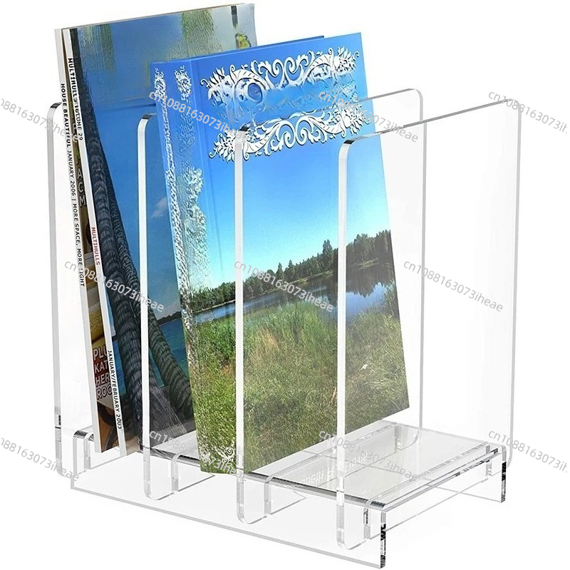 Magazine Holder Rack - ที่ใส่เอกสารอะคริลิคใสและที่จัดระเบียบแฟ้มแบบตั้งโต๊ะสำหรับใส่แฟ้มเอกสาร จดหมาย หนังสือ และแผ่นไวนิล