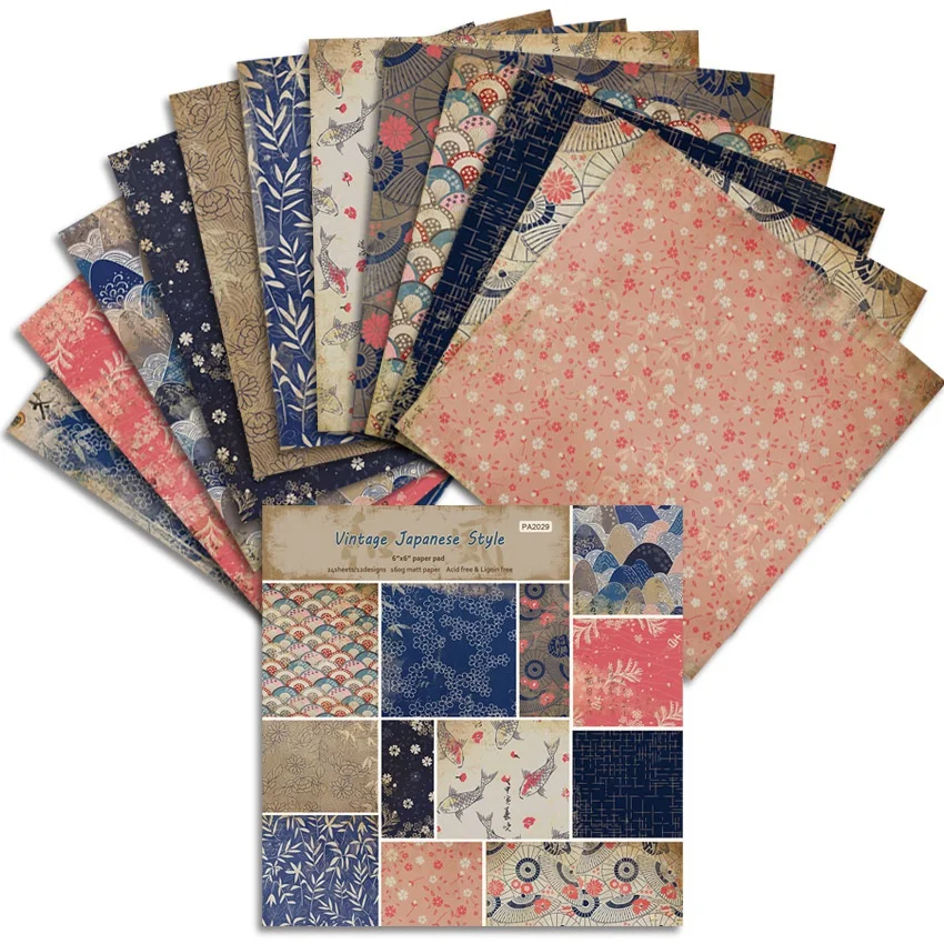Ink Blotter Paper - 24 แผ่นวินเทจสไตล์ญี่ปุ่นหัตถกรรมกระดาษแผ่นตัด Dies ศิลปะพื้นหลัง Origami Scrapbooking