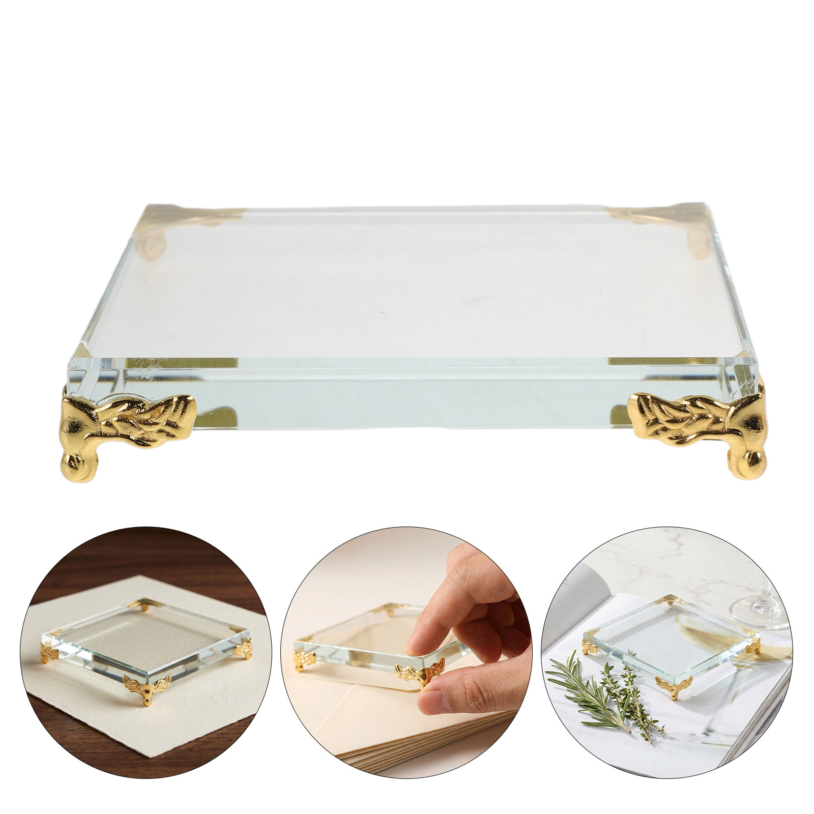 Paper Weight Crystal - ทับกระดาษคริสตัลทรงสี่เหลี่ยม ทับกระดาษคริสตัลใส ฐานโลหะขอบเรียบ สำหรับวางโชว์ เครื่องประดับ พร็อพถ่ายรูป